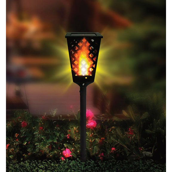 $12.49 (reg $25) Dancing Flames LED Tiki Torch Solar Powered Waterproof Path Light - LED Light Flickers Like a Real Flame!