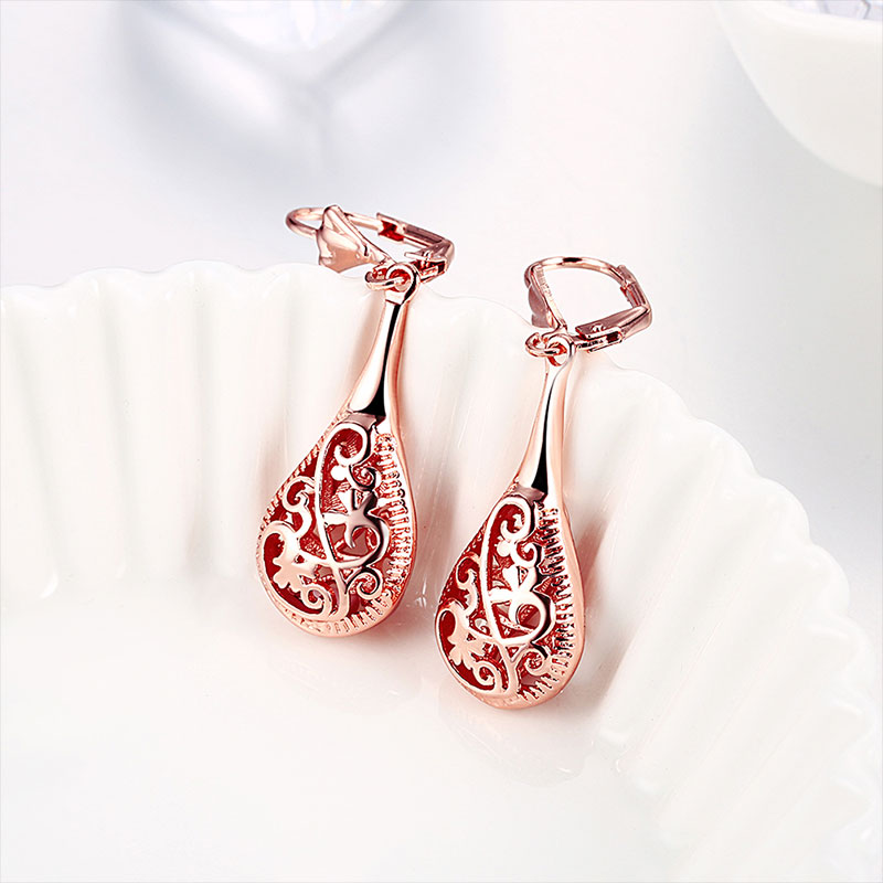 $14.99 (reg $50) 18K Rose Gold Laser Cut Drop Down Earrings