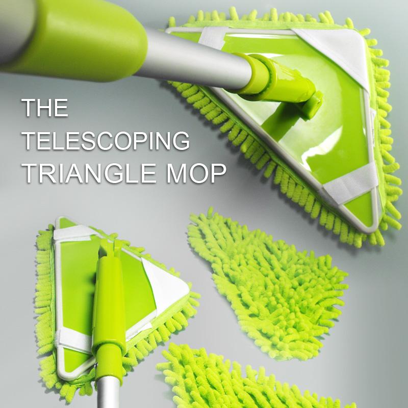 Telescoping Triangle Mop & Surface Cleaner With 2 Bonus Heads Perfect For Corners And Hard To